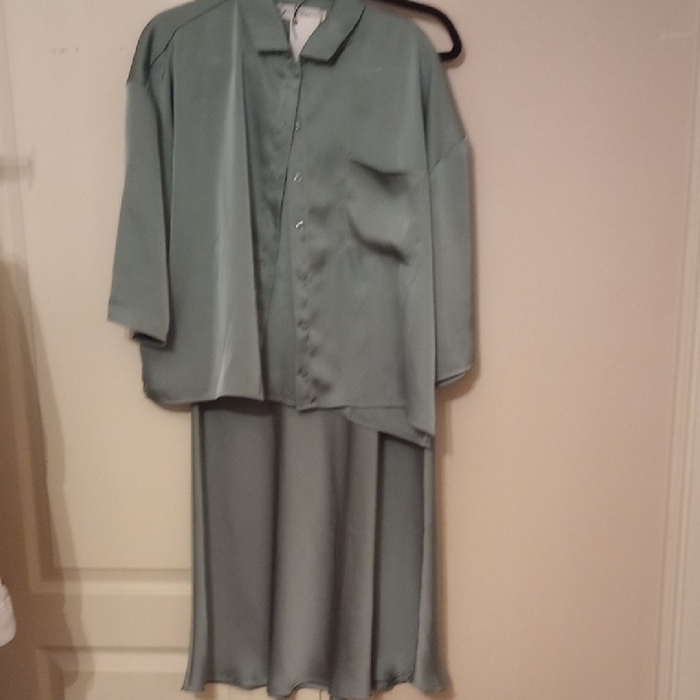 By Tess Elegant Satin Two-Piece Set in Sage